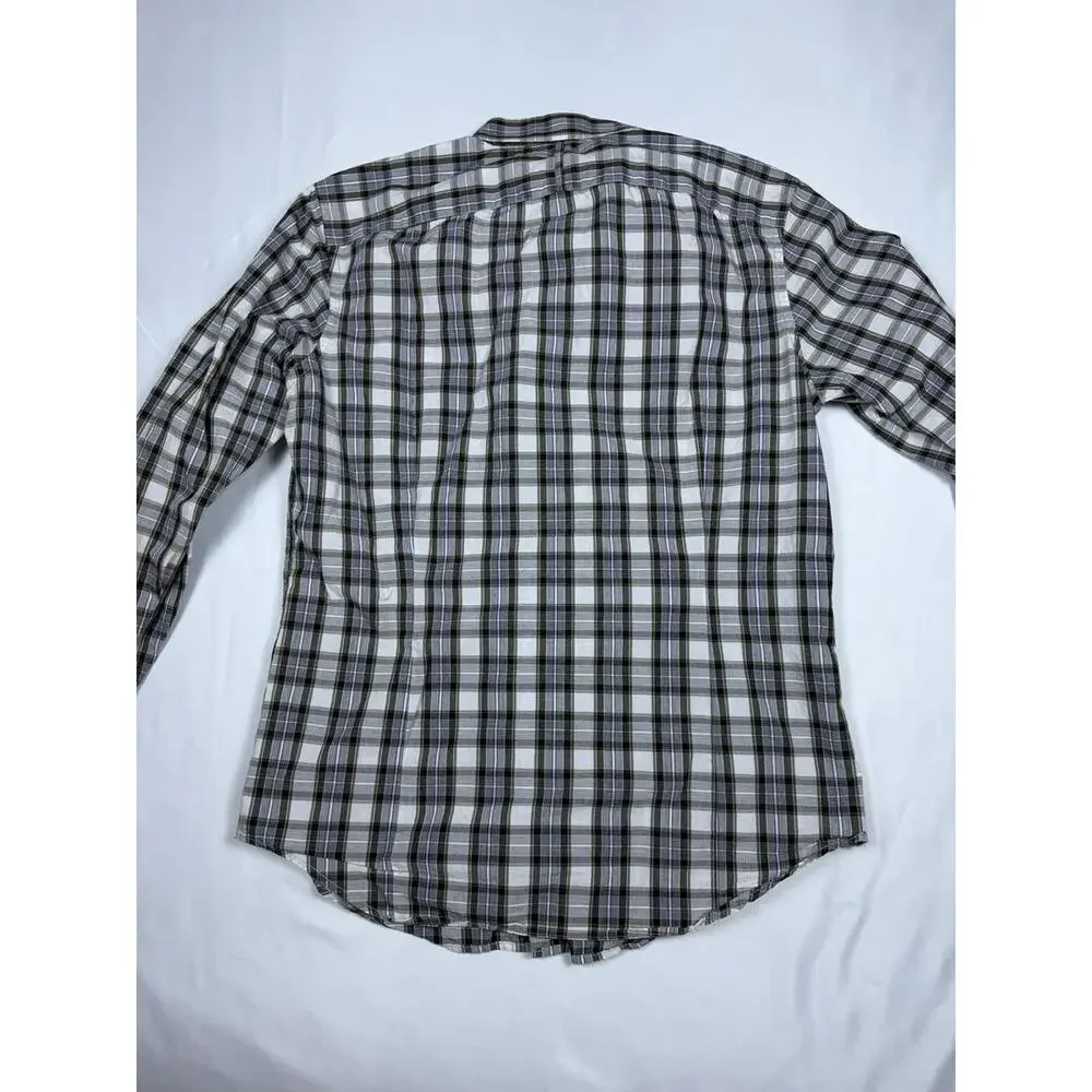 Banana Republic Soft Wash Tailored Slim Fit Men’s Plaid Shirt M Brown Blue Plaid